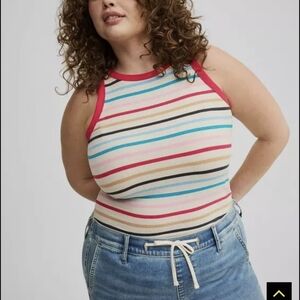 Striped Tank Top with Pink Trim Torrid Plus Size 0 New Ribbed